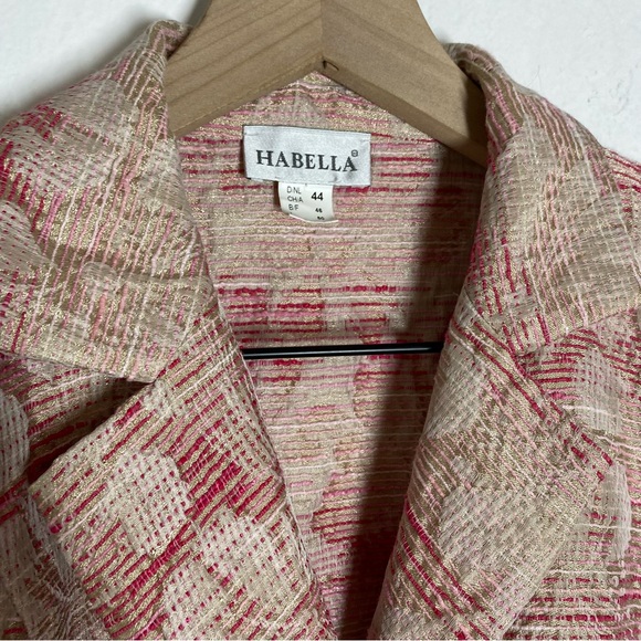 Habella Women’s L Vintage Pink Floral Metallic Blazer Jacket V Neck Y2K - Picture 3 of 9